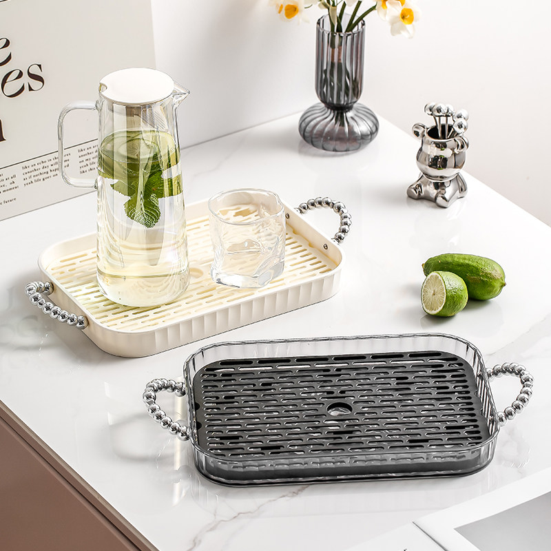 杯子沥水托盘家用长m方形茶盘塑料水杯茶杯客厅茶几置物架茶托杯