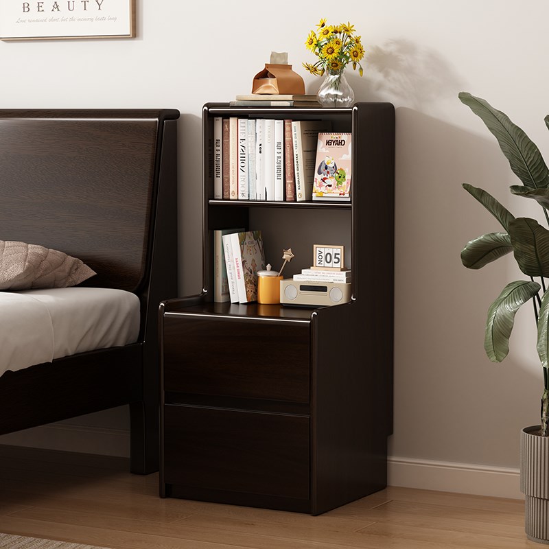 胡桃木床头柜现代简约全实木卧室床边收纳柜家用小V型储物柜置物