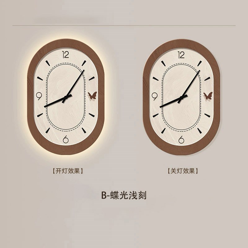 2025新款法式j中古风客厅挂钟极简壁挂时钟灯网红家用静音创意钟
