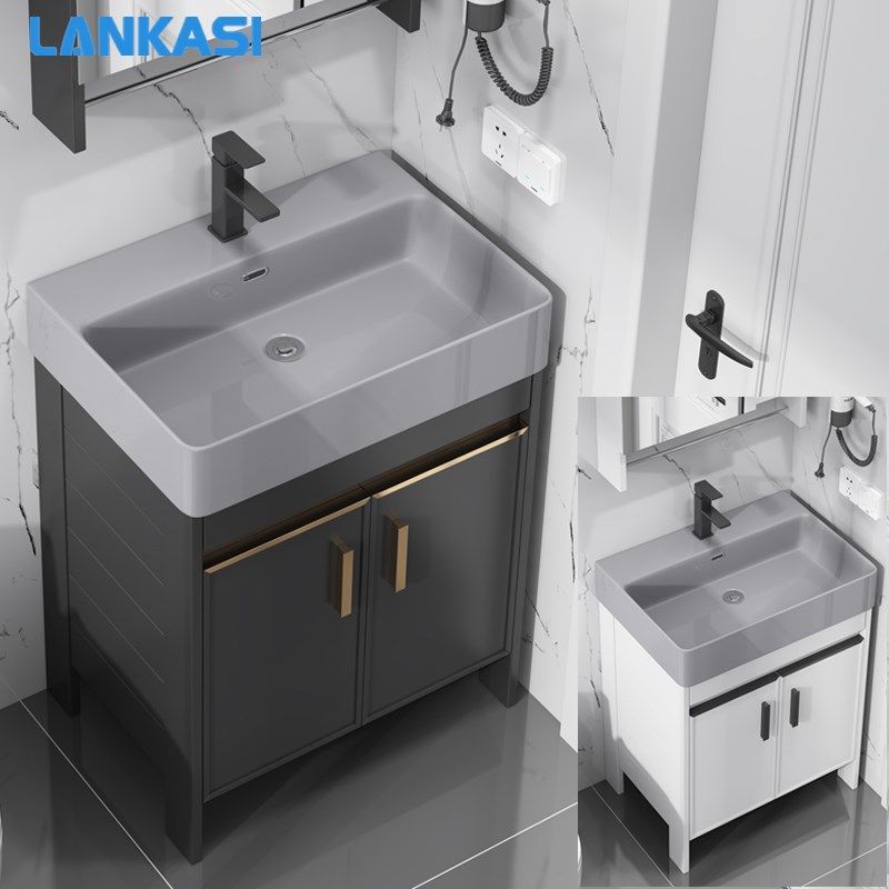 小户型加厚太空铝黑色浴室柜组合卫生间落地洗脸洗W手盆柜洗漱台