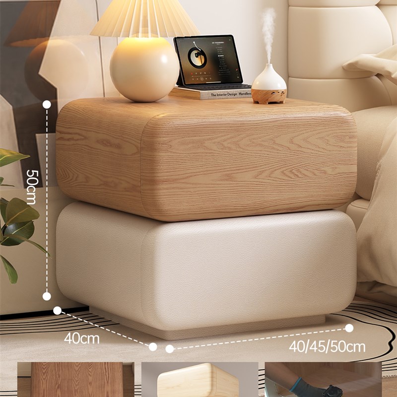 三梦实木床头柜家用卧室2025新款小型中古M奶油风现代简约床边柜