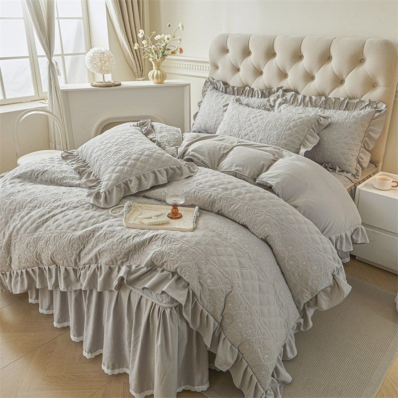床裙式四件套全套夹棉加厚花边被套4件套A类O母婴级床上席梦思床