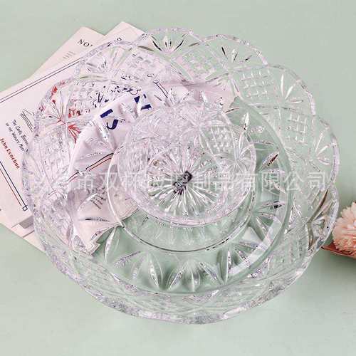 都柏林欧简约风透明条纹玻璃水果碗现代创意客厅家用茶几沙拉碗盘