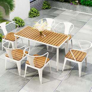 户外塑木桌椅组合 咖啡厅餐厅室外一桌四椅六椅 庭院休闲桌椅组合