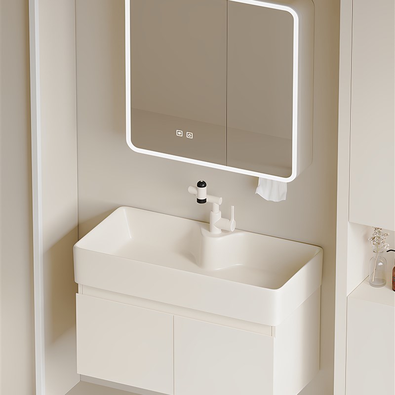 日式奶油风防水i防潮加厚蜂窝铝浴室柜洗手盆组合家用陶瓷洗脸面