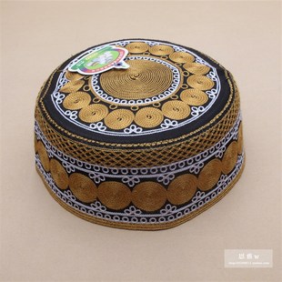 高档手工新疆回族花s帽男士绣花帽子帽回回帽回族舞蹈帽