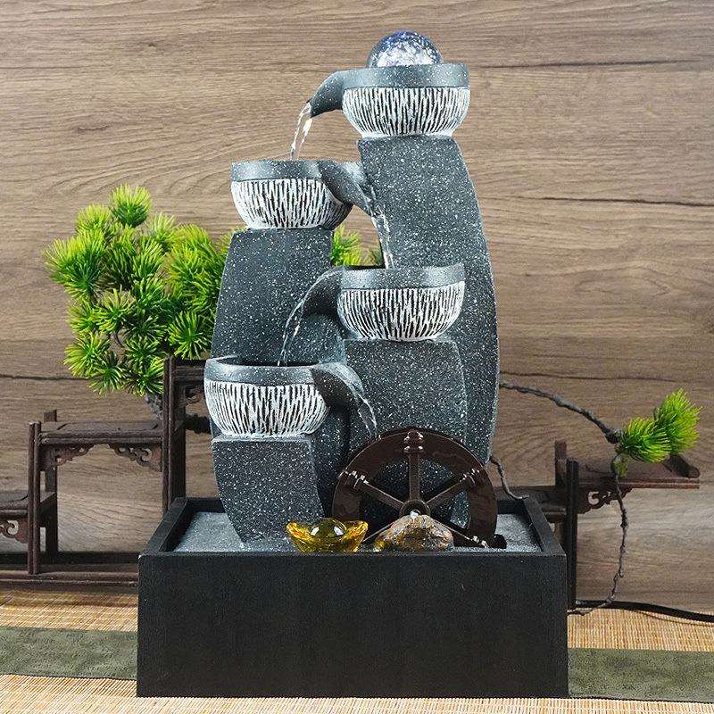 循环流水喷泉盆景办公室桌面家居装饰品家用客厅庭院高山流水摆件