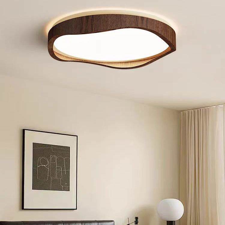 胡桃木色LED吸顶灯新中式客厅灯大厅灯长方形禅意风格主卧室房间