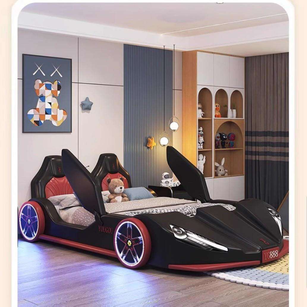 儿童床男孩女孩实木床储物跑车男童汽车床带护栏1米5单人床