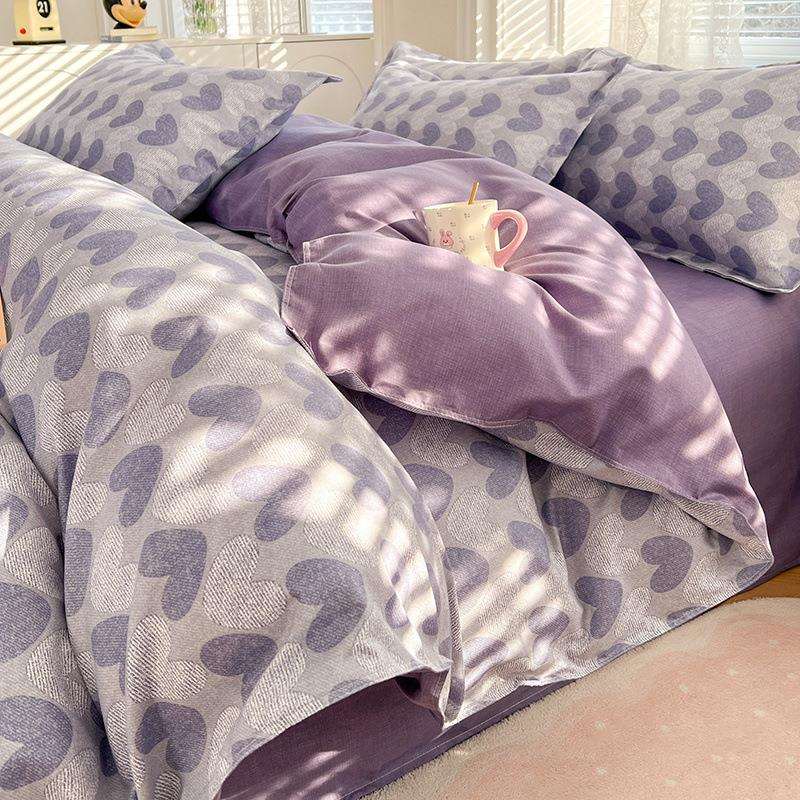 新款高档四件套100纯磨毛棉床单加厚被套罩上下铺