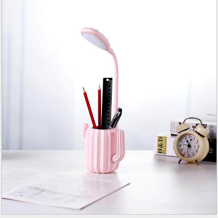 仙人掌台灯创意笔筒收纳台灯学生阅读护眼LED充电台灯