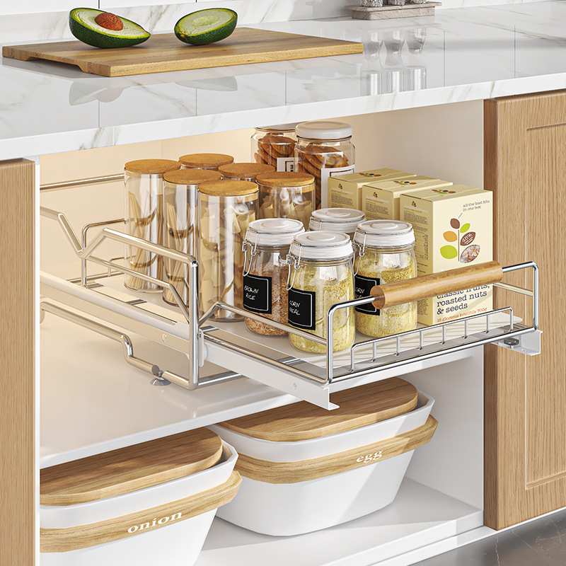 厨房下水槽抽拉置物架不锈钢多功能收纳神器橱柜内分层架抽屉拉篮