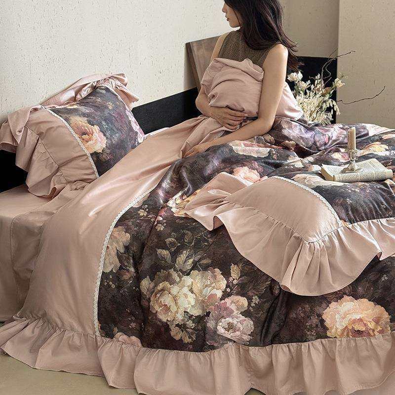 秋轻奢油画风纯棉长绒棉四件套数码印花被套全棉四季款1.8m床上用,电子元器件市场,其它元器件,淘宝优惠券,粉丝福利购,淘宝优惠卷