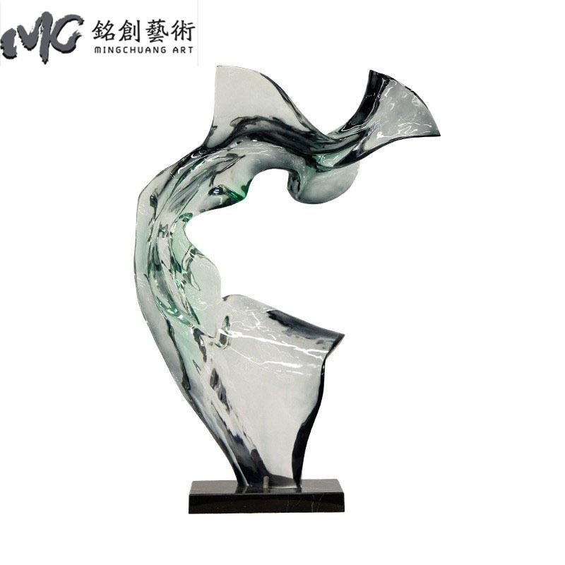 现代轻奢高档摆件酒店大堂客厅玄关抽象艺术品透明树脂雕塑装饰品