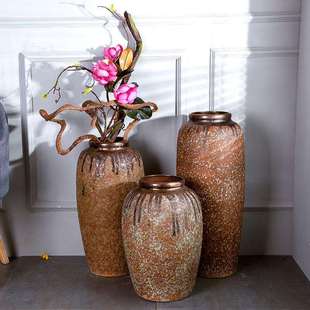 酒店现代落地花瓶新中式 陶瓷摆件多肉花盆复古花瓶60cm工厂直销款