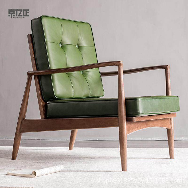 北欧实木沙发椅户外阳台藤编单人休闲椅咖啡椅设计师懒人靠背椅子