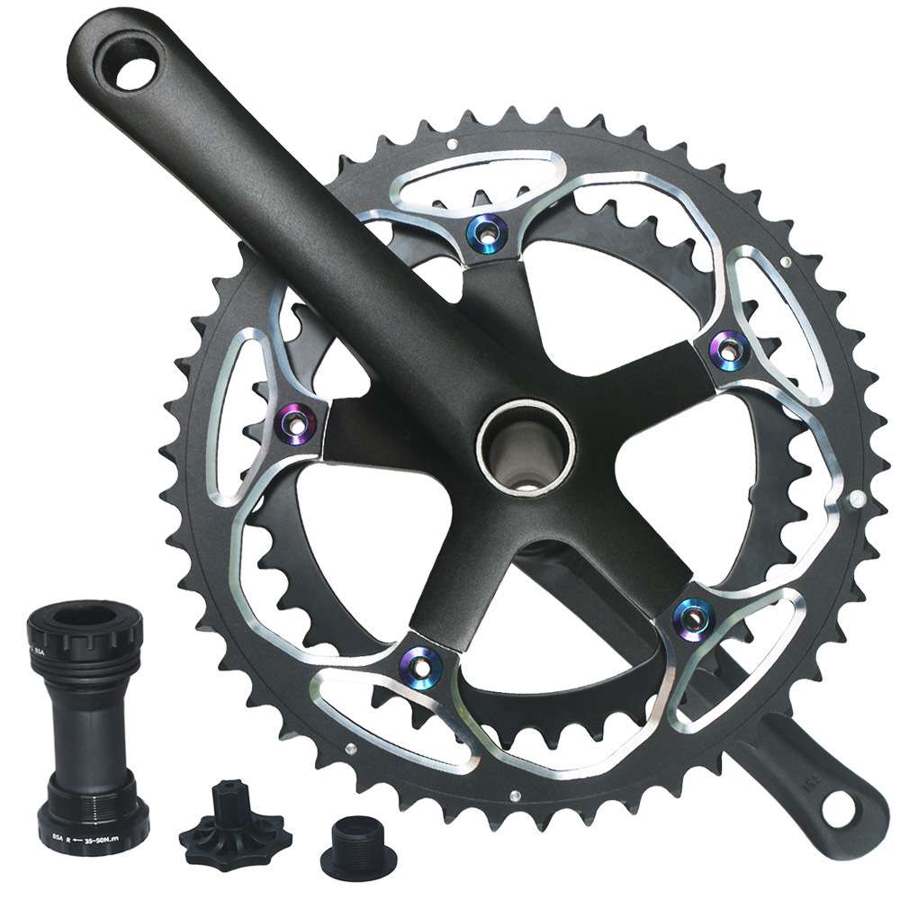 公路车牙盘曲柄中空一体电镀炫彩色 130BCD 39-50T 152/165/170mm