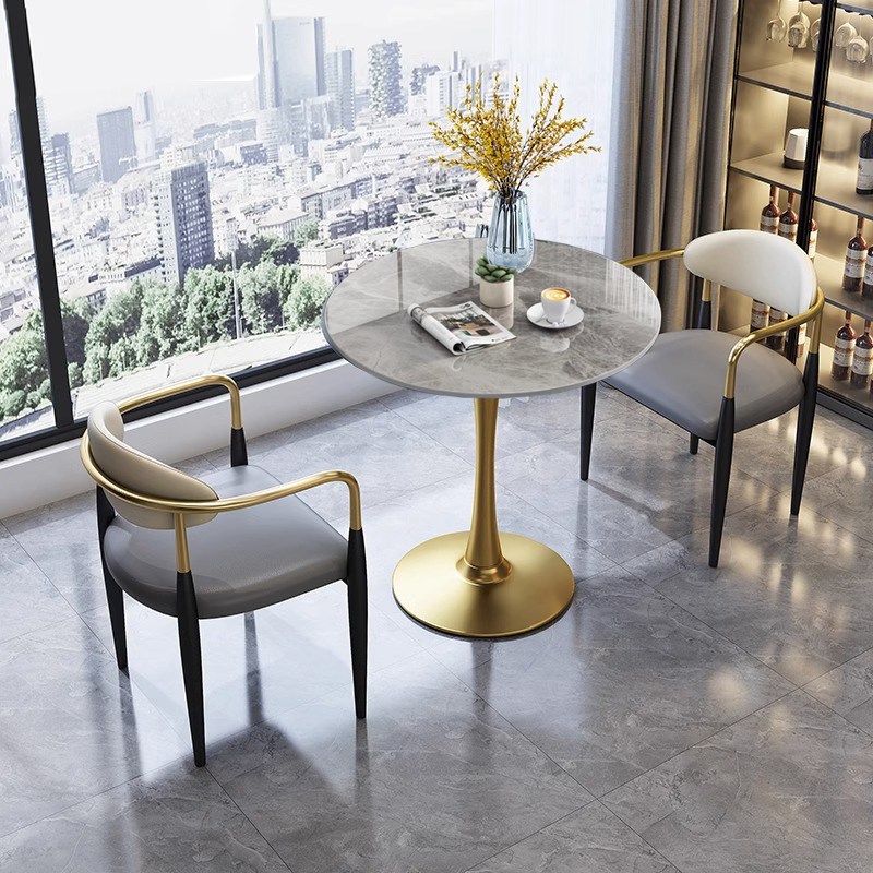 轻奢岩板洽谈f桌阳台休闲喝茶谈话小圆桌谈判室休息区店铺桌椅组