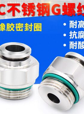 /0螺纹气动压/PC气管快速不锈钢直330接头通/10-插40084耐高温2GG