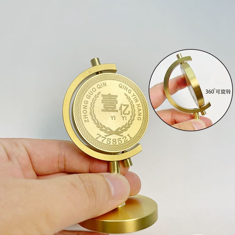 全黄铜一亿d小目标旋转小摆件手把玩办公室桌面转转壹亿币车载饰