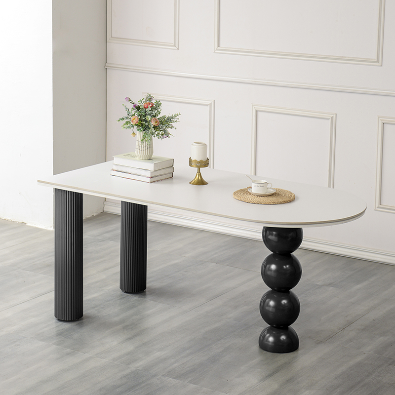 2023年新款奶油风o岩板餐桌岛台一体网红法式小户型半圆靠墙饭桌