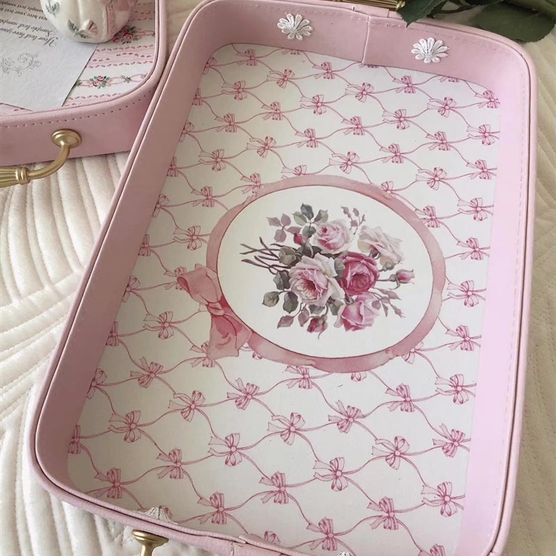 欧式茶盘颜值爆表k复古金色手柄收納托盘长方形茶杯盘拍照道具盘