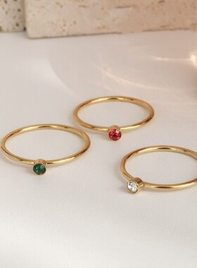 日系法式清新显白缤纷款白红叠掉指环不彩细多戒指戴色绿色可水洗