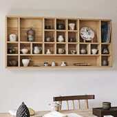 BC10实木墙上置物架壁挂格子架博古架多格茶室收纳展示架新