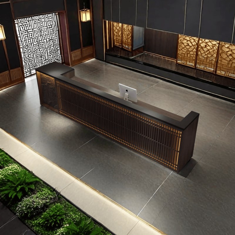 新中式吧台收银台养生馆茶叶店足浴饭店面馆餐饮前台桌接待台定制