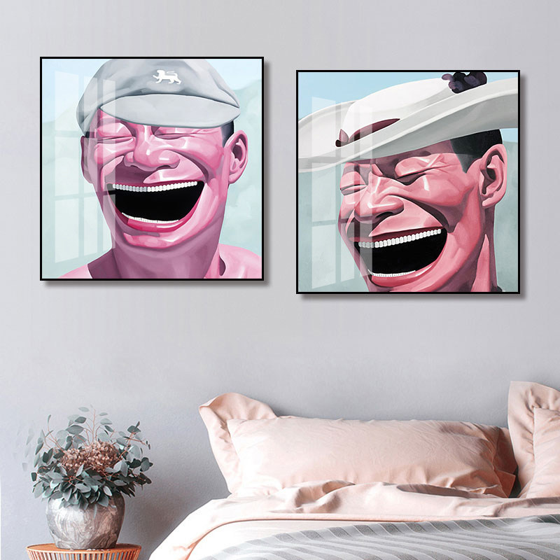 岳敏君挂画潮流客厅卧室r样板间抽象装饰画开怀大笑恶搞人物壁画