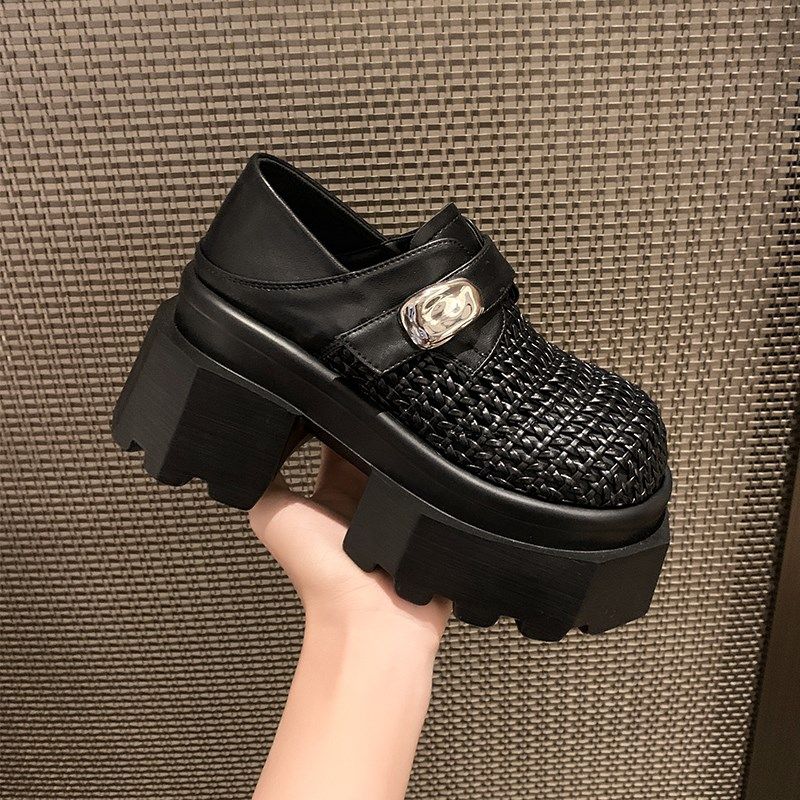 欧货2025新款编织皮厚底松糕系A带两穿低帮单鞋凉鞋小皮鞋女鞋英