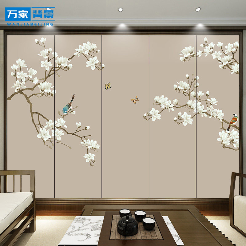 硬包床头背景墙客厅沙发刺绣中式皮革卧室电视S壁画背景酒店宾馆