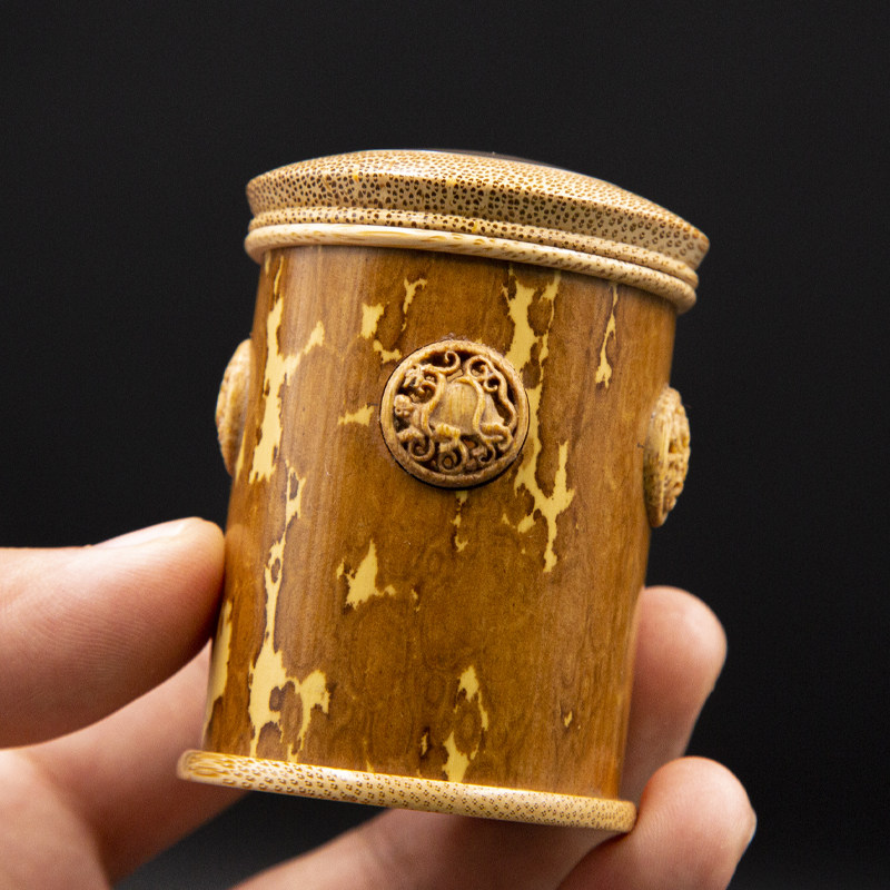 斑竹雕蝈蝈筒文玩玻璃竹铃黑白虫养虫罐竹子鸣虫罐竹制虫具文玩罐