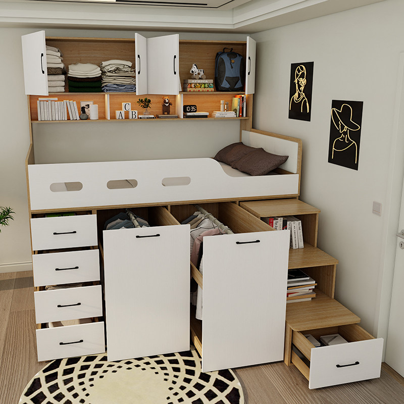 半高抽拉式床箱小户型衣柜连床一体上床下柜儿童大人青少年男女孩,住宅家具,板式床,淘宝优惠券,粉丝福利购,淘宝优惠卷