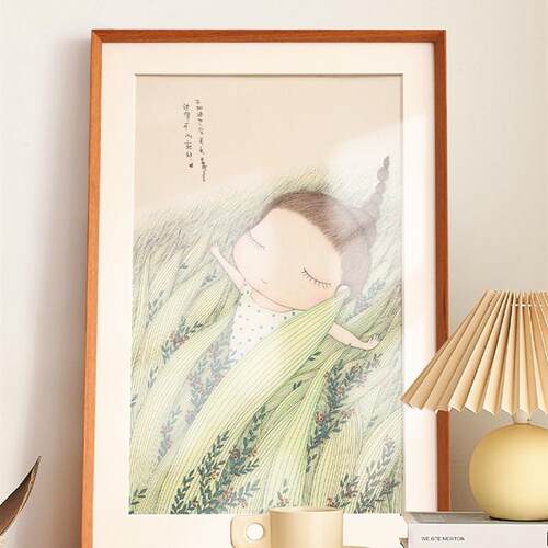 米海琼奶油d插画风格儿童房装饰画卧室床头挂画原木风格客厅餐厅