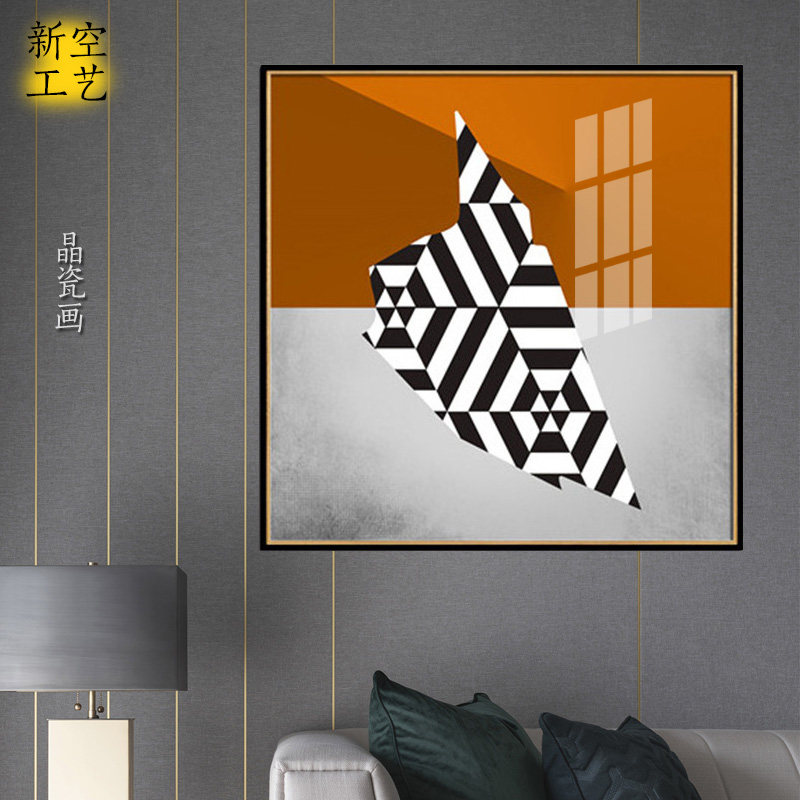 钢化晶瓷画抽象现代黑色线条几何装饰画 售楼部样板房别墅挂画