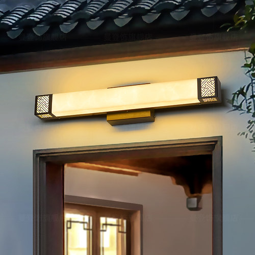 简约中式入户门口壁灯别墅露台长条仿云石大门口上方Y横装防水壁