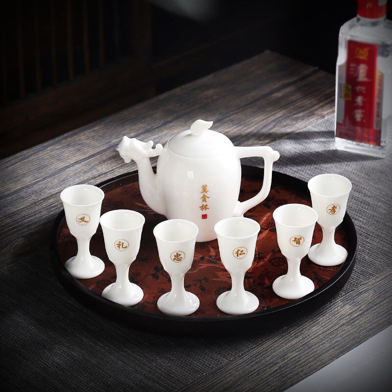 羊脂玉瓷白酒杯酒壶酒具套装家用二两烈酒龙壶高档二X钱一口小酒