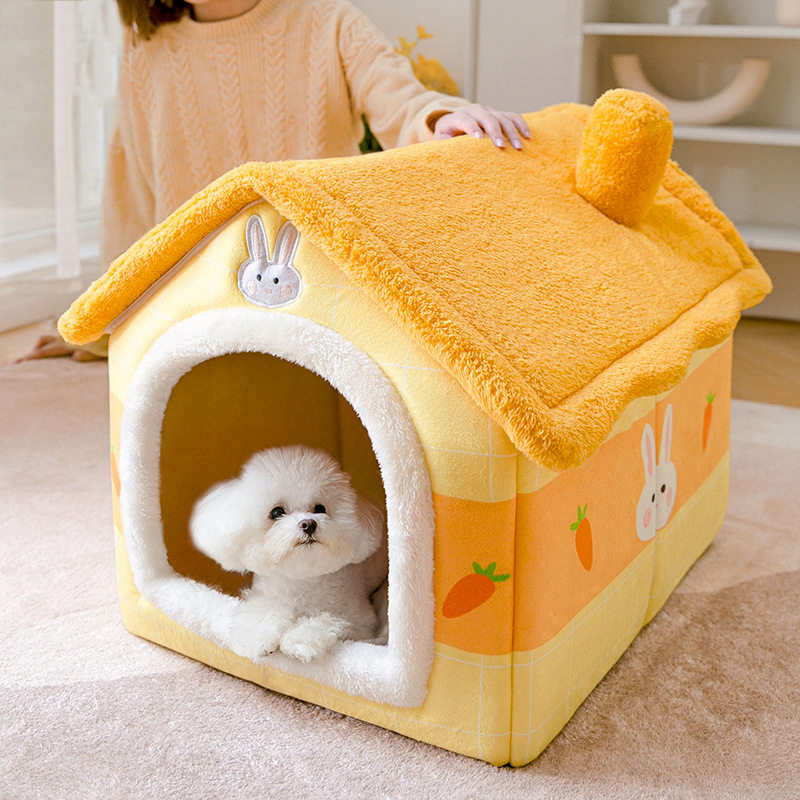 宠物窝可拆洗猫咪狗中小型犬大房子秋冬保暖屋封S闭式加绒防滑垫