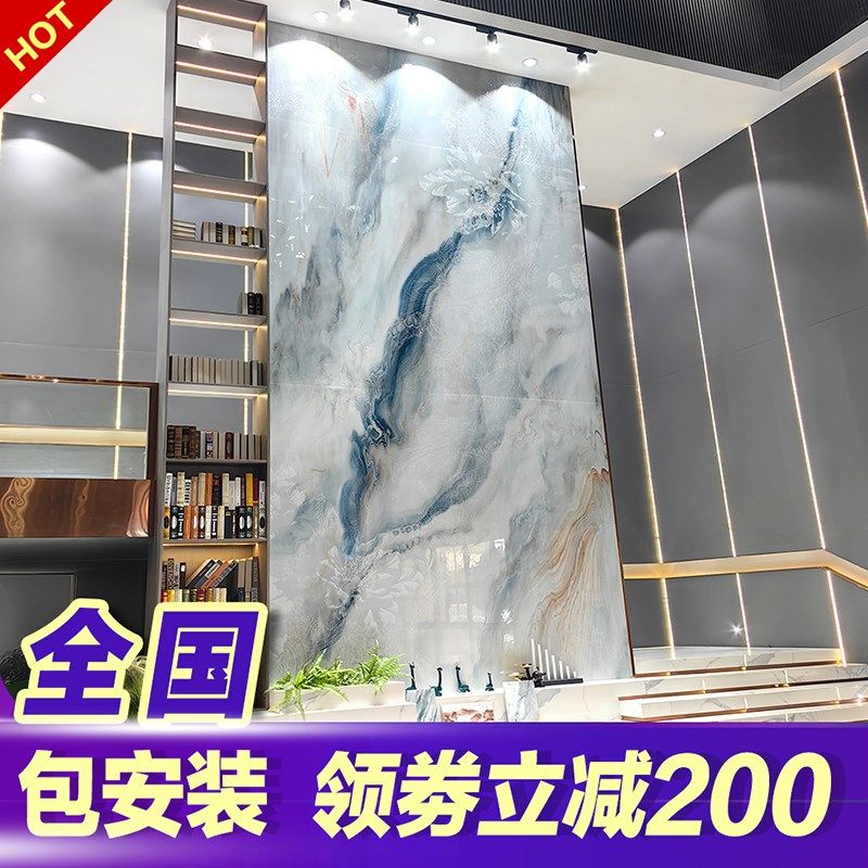 中式电光岩板电视墙设计适B用于挑高客厅与别墅玄关装修