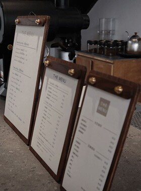 立式菜单c夹板A4价目展示牌咖啡店吧台桌面立牌夹纸架A5木制展示