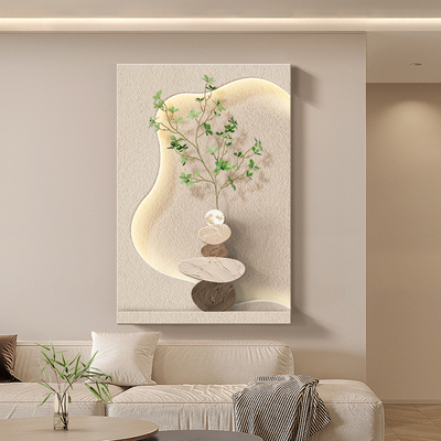奶油风客厅装饰画石来运转沙发背景墙壁灯画高R级感入户门玄关挂