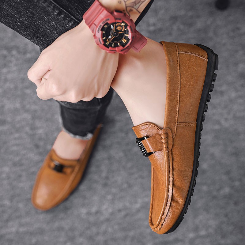 豆豆男鞋秋季2024新款英伦风高级休闲软皮商务皮鞋轻便软底一脚蹬