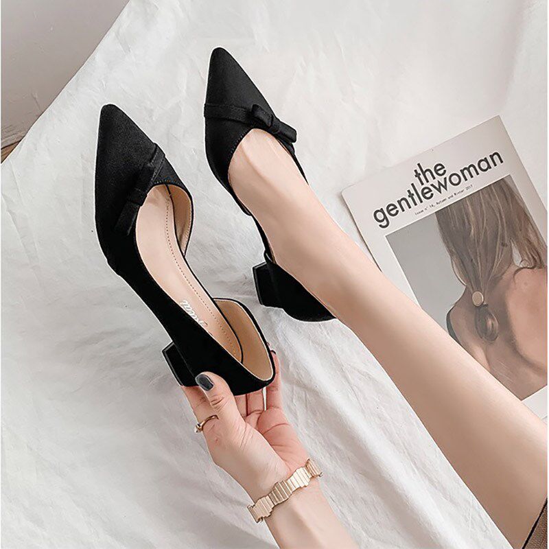 春夏小众时装公主高跟鞋女粗跟中跟小码33黑色大码41设计感单鞋子