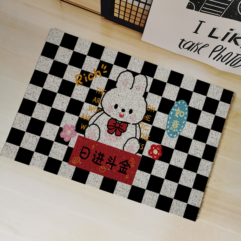 兔年棋盘格入户地垫 进门垫门口玄关换鞋L脚垫可裁剪防滑丝圈地毯,居家布艺,入户地垫,淘宝优惠券,粉丝福利购,淘宝优惠卷