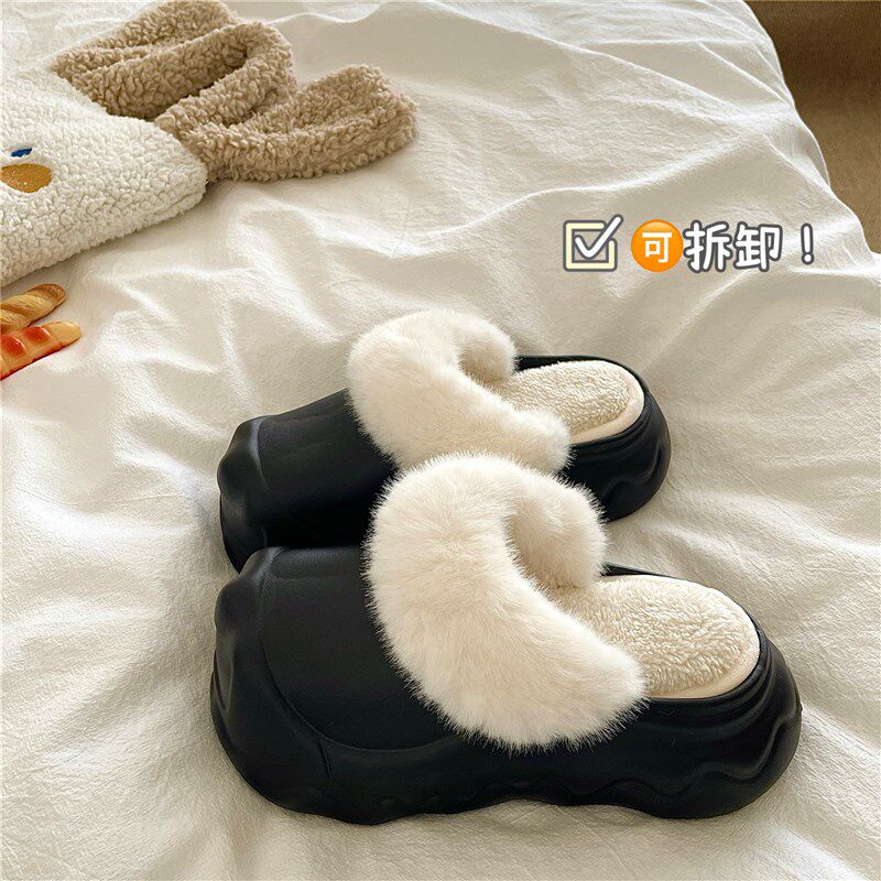 可拆好清洗~!防l水ins加绒保暖毛毛拖鞋女冬季厚底外穿防滑棉拖鞋