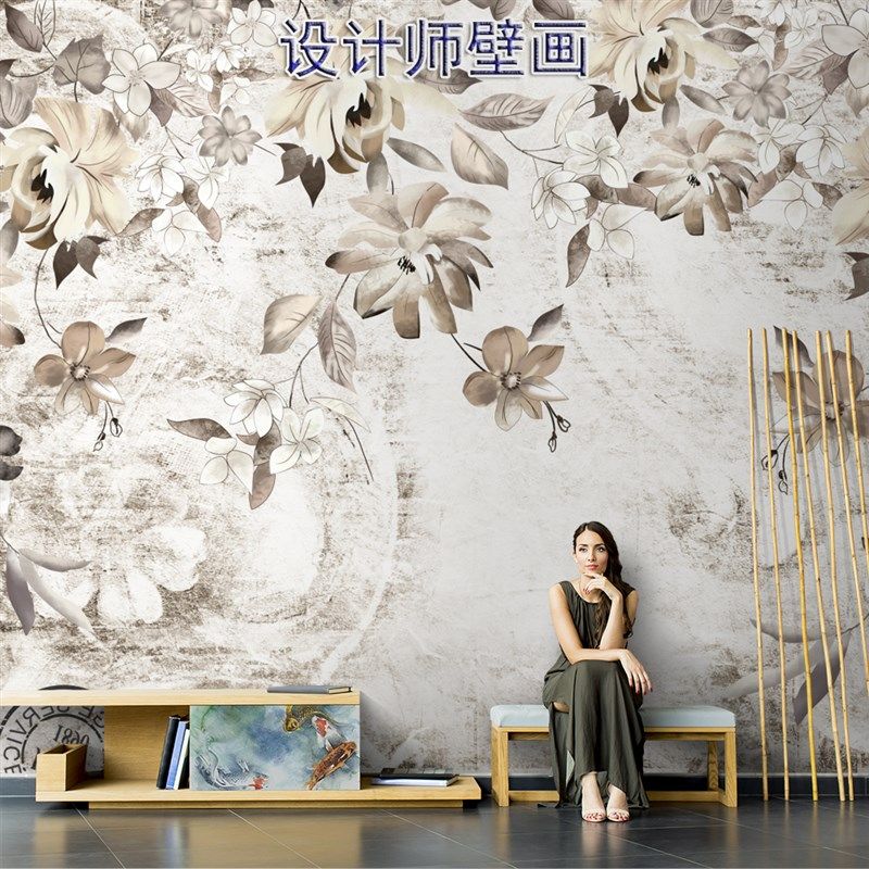法式花卉壁纸高级感沙发背景布墙布客厅电视机背R景墙壁布卧室墙