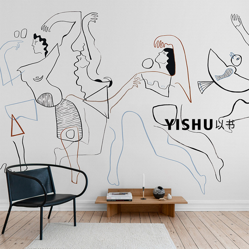 现代抽象电视背景墙壁纸艺术办公室工装墙纸墙布客厅卧室定制壁画