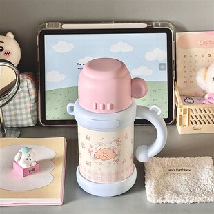 女生可爱高颜值保温杯带吸管2025新款学L生上学专用大容量便携水