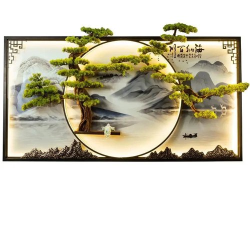 新中式挂件客厅沙发背景墙面装饰长方形壁挂玄关酒店墙上发光挂饰
